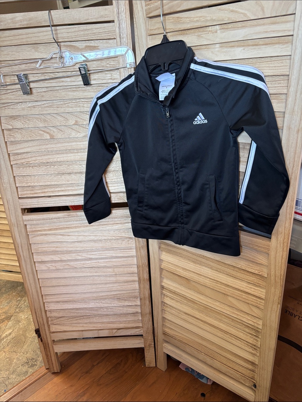 adidas Black Jacket with White Stripe Detail for Kids 5